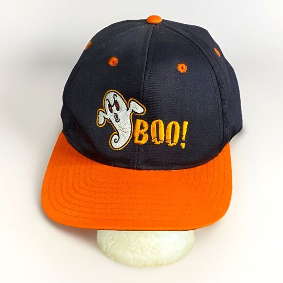 VTG Halloween BOO! Ghost Embroidered Spooky Snapback Hat Orange Black Taiwan ROC - Picture 1 of 5
